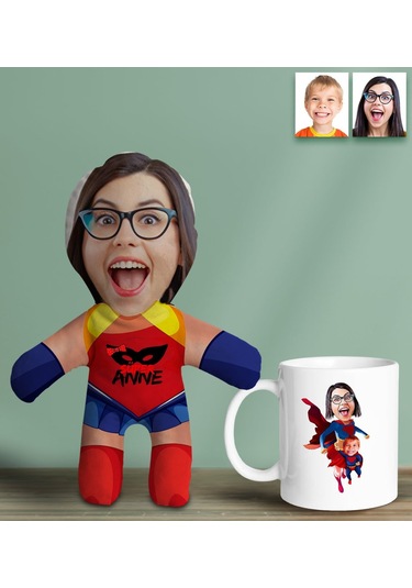 Bk Gift Kişiye Özel Fotoğraflı Süper Anne Bebek Yastık Ve Kupa Bardak Hediye Seti-4, Anneye Hediye, Anneler Günü Hediyeleri Kobitmeyencom30622 Bk Gift