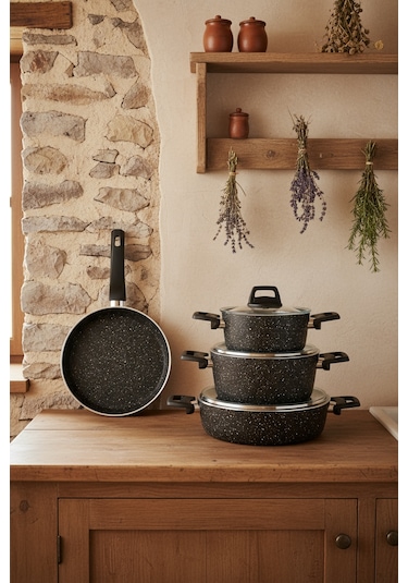 Bernardo Vormi 7 Parça Tencere Seti Siyah Siyah