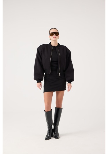 Holly Lolly Crop Kesim Vatkalı Parker Bomber Ceket Siyah