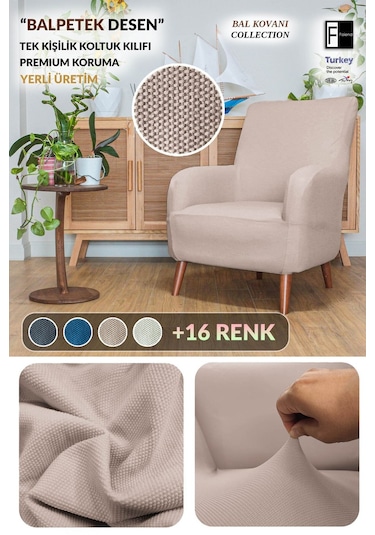 Streç Lastikli Berjer 1 Kişilik Kanepe Çekyat Örtüsü Lastikli Koltuk Örtüsü Koltuk Kılıf Vizon