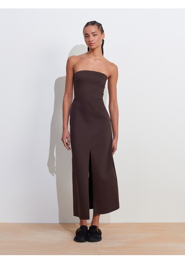 Dilvin 90758 Straplez Elbise-koyu Kahve Koyu Kahve