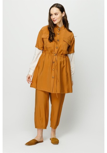 Viskon Kumaş Safari Ceket Pantolon Takım Taba-taba Taba