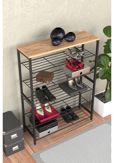 Retodesign 1891 6 Katlı Ayakkabılık Banyo Çok Amaçlı Raf Siyah - Atlantik Çam