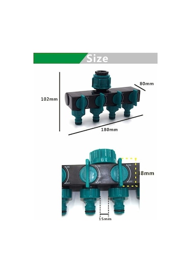 4 Yollu Bahçe Hortumu Bağlantısı, Dağıtım Hortumu Bağlantısı, Uzatma Bağlantısı, Musluk Başlığı, Y Seçici 180 83 120mm Diğer