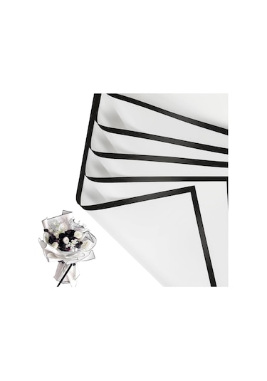 Çiçek Ambalaj Kağıdı - Beyaz - Siyah Kenarlı - 5 Adet - Mat Opp 5