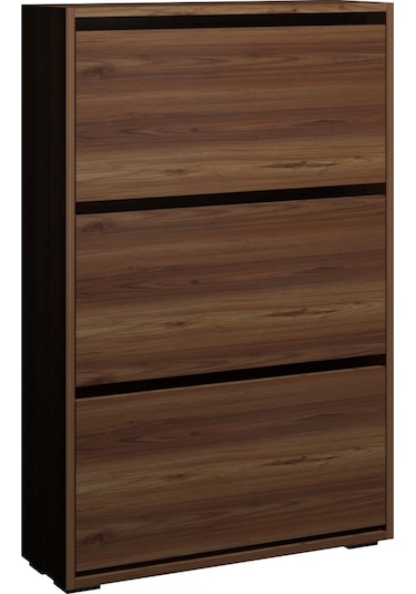 Skeche Düşer Kapak Ayakkabılık Raflı Ayakkabılık 3 Bölmeli Ayakkabılık Ceviz Ceviz