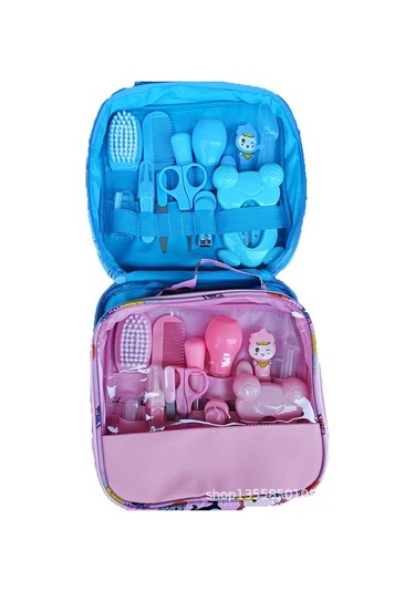 Padalink Bebek Temizlik Seti 13 Parça - Tırnak Kırıcı, Tarak, Fırça, Burun Emici İle Günlük Bakım Malzemeleri Mavi A Modeli