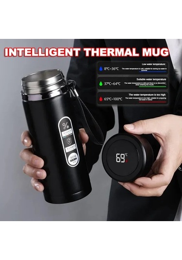 Led Sıcaklık Göstergesi İle 500ml-1stainless Paslanmaz Çelik Diğer Siyah