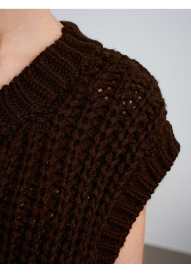 60961 Cep Detaylı Örgü Triko Süveter-koyu Kahve Koyu Kahve