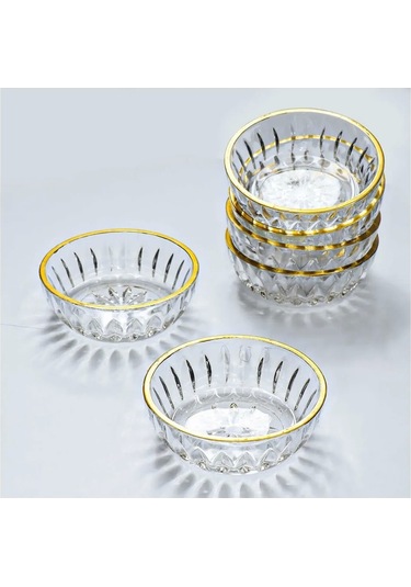 Elif Altın Yaldızlı 6 Parça Cam Lokumluk Royaleks-81084 Renkli