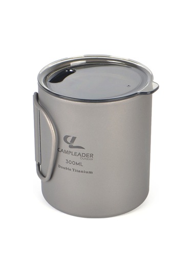 Yifomall 300ml Titan Kupa Çift Duvarlı Kollü, Isı Yalıtımı Ve Isırgan Koruması, Taşınabilir Outdoor Kamping, Yürüyüş İçin Şeffaf Kapaklı Gümüş