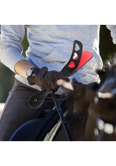 Elmpaly Siyah At Kamçısı - Kalp Desenli Yumuşak Saplı Biniş Ve Yarış Eğitimi İçin Siyah