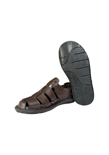 Erkek Hakiki Deri Cırtlı Sandalet Kahverengi-kahverengi Kahverengi