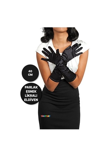 Uzun Boy Parlak Esnek Likralı Eldiven 40 Cm - 1 Çift - Siyah Çok Renkli