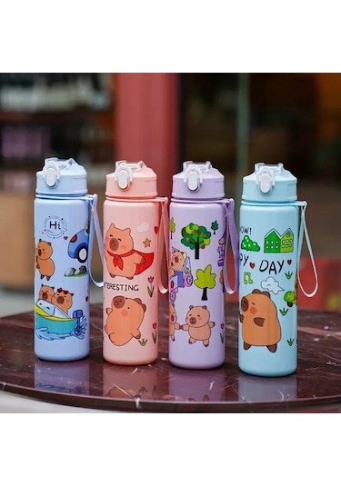 Elmpaly 750ml Kapıbarası Çocuk Kupa, 2 Adet Pink-2pcs Çok Renkli