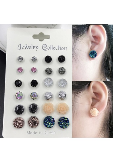 Samdoo 12 Çift Renkli Taşlı Minimalist Küpe Seti - Güzellik Ve Tarz İçin Moda Aksesuarı Diğer