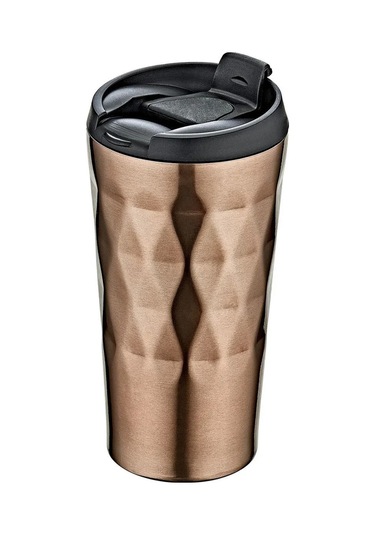 3289 - 2 Parça - Paslanmaz Çelik, Sıcak Ve Soğuk, Prizma Bardak Termos, Mug Bakır Gövde, Siyah Detay Bakır