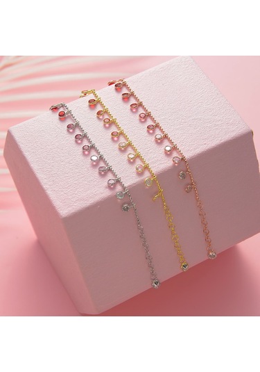 Queen Silver Jewelry 925 Ayar Gümüş Kırmızı Renk Geçişli Top Zincirli Bileklik Altın