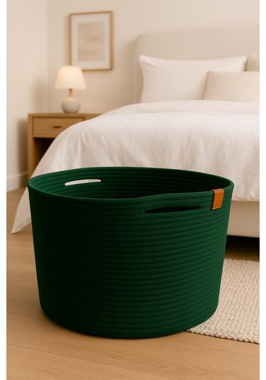 Camatschua Dekoratif Hasır 40 30 Cm Halat Sepet Çok Amaçlı Saklama & Düzenleme Sepeti Yeşil