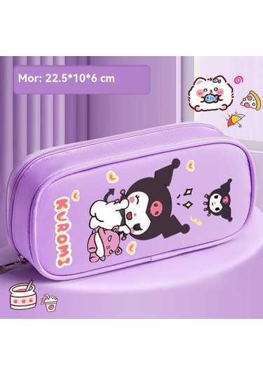 İlkokul Öğrencilerinin Labubu Çizgi Film Çift Katlı Basit Büyük Kapasiteli Kalem Kutusu Mor