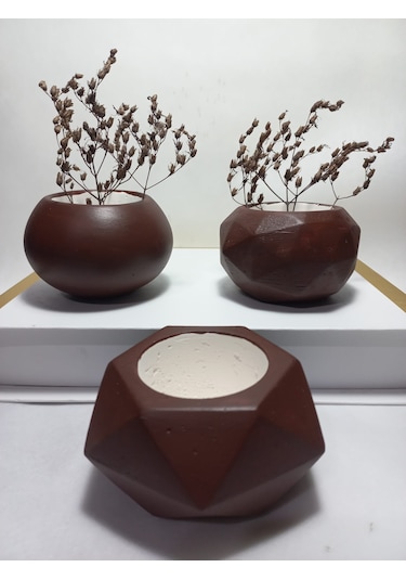 Dekoratif Chocolate Kahve Saksı 3'lü Set - Kaktüs/sukulent Saksısı,çiçeklik Seti -
