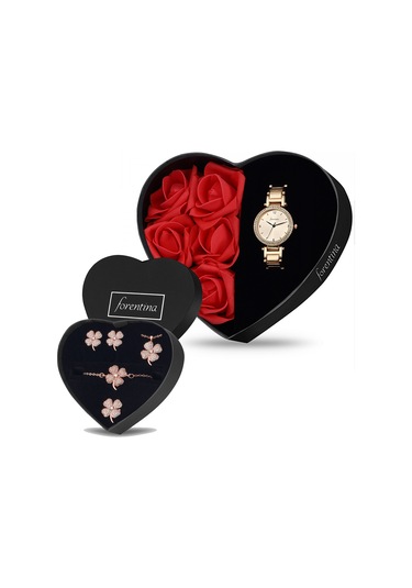 Forentina  Kırmızı Güllü Kutuda Rose Metal Bayan Kol Saati - Yonc