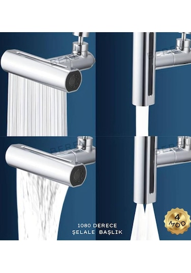 Krom Tasarruflu 4 Modlu Şelale Ayarlanabilir Musluk Başlığı Mutfak Eviye Bataryası Lavabo Bataryası
