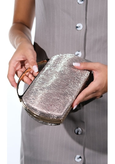 Vıoleta Altın Desenli Kadın Abiye Çanta Altın