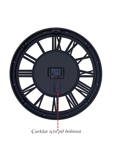 Büyük Boy Çarklı Duvar Saati Siyah 63cm Siyah