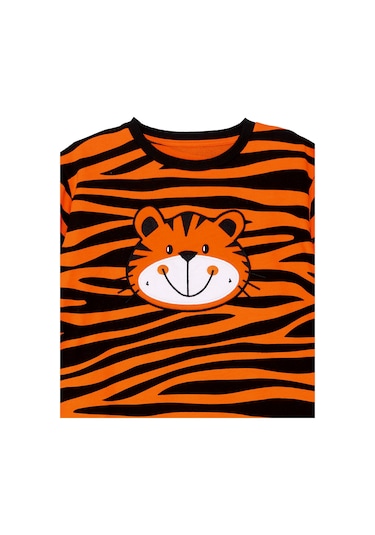 Denokids Kaplan Aplikeli Erkek Çocuk Sweatshirt Turuncu