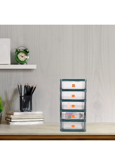 Anjiexun Masaüstü Depolama Dolabı Küçük Çok Katmanlı Çekmece Depolama 5 Çekmece Yeşil