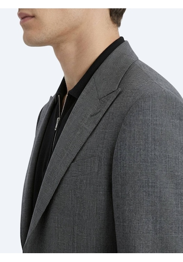 Kip Antrasit Kareli Modern Fit Yün Karışımlı Takım Elbise