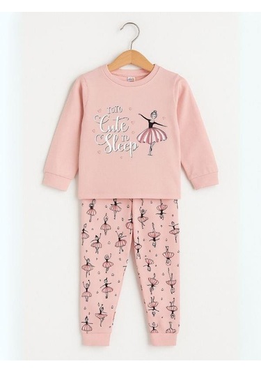 Kız Çocuk Pamuklu Balerin Baskılı Pijama-16018 Pembe