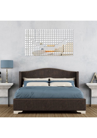 Shineyee Dıy Akrilik Küçük Ayna Duvar Sticker Seti - Gümüş Renkli 2cm Kare Mosaik, Ev Dekorasyonu Kreatif Tasarım Gümüş