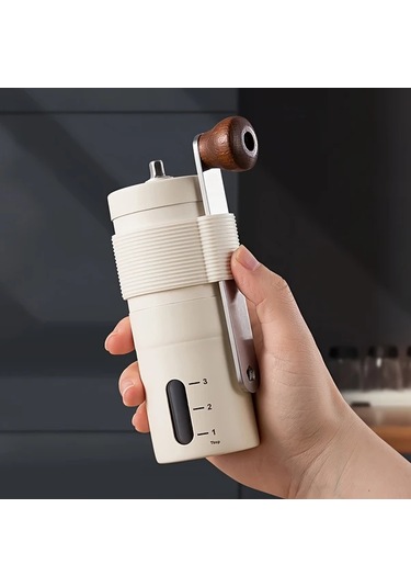 Honeybeeshop Beyaz Taşınabilir Paslanmaz Çelik Manuel Kahve Öğütücü Ahşap Saplı Seyahat Değirmeni