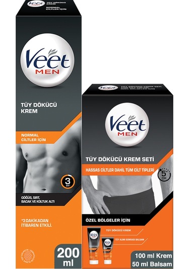 Veet Men Tüy Dökücü Krem 200 ML + Özel Bölge 100 ML + Balsam 50 ML
