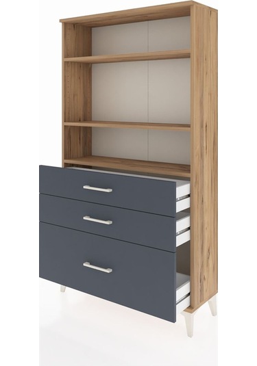 Arges Dolap 3 Raflı 3 Çekmeceli 88x30x163 Çam-antrasit Çam