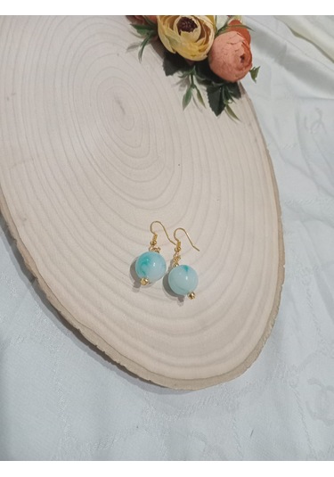 Mavi Parlak Top Küpe Mavi