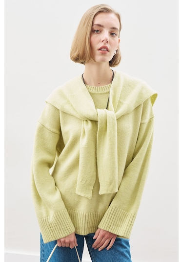 Kare Yaka Bağlamalı Triko Atkı Lıme Lıme