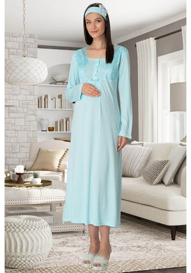Mecit Pijama Lohusasepeti 5343 Sandra Dantelli Yaka Lohusa Gecelik 001