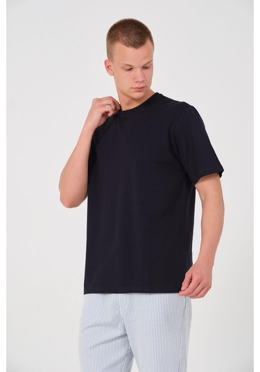 Erkek 4 Lü Paket %100 Pamuk Oversize Tişört Basic Bisiklet Yaka Kısa Kollu T-shirt Lacivert