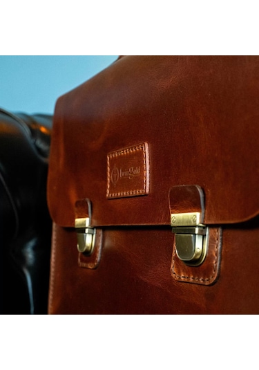 Twingold İsme Özel Evrak Çantası - Messenger Bag - %100 Deri - Ac09001 - Koyu Kahverengi Koyu Kahverengi