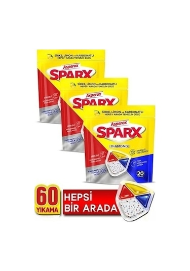 Asperox Sparx Bulaşık Makinesi Kapsülü 3 x 20'li