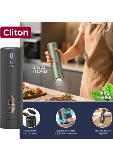 Trendooze Gaojunshop01 Şarj Edilebilir Biber Değirmeni - 2 Adet Beyaz Ayarlanabilir Değirmen + Saklama Tabanı Beyaz