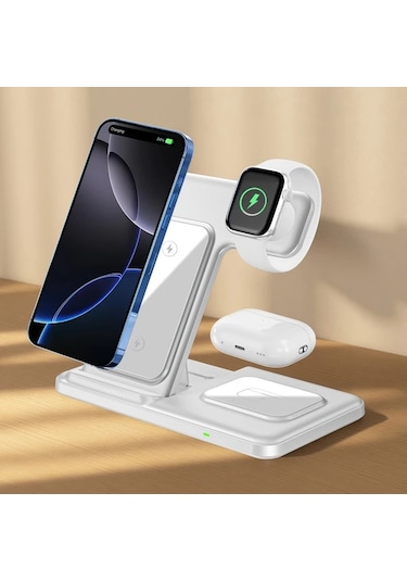 Xuweiwei Beyaz 3u 1 Arada Katlanabilir Kablosuz Sarj Standi İphone Uyumlu Samsung İwatch Airpods Pro İcin