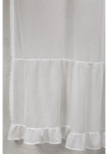 Fırfırlı Keten Tül Perde Tek Kanat Vintage Ekru