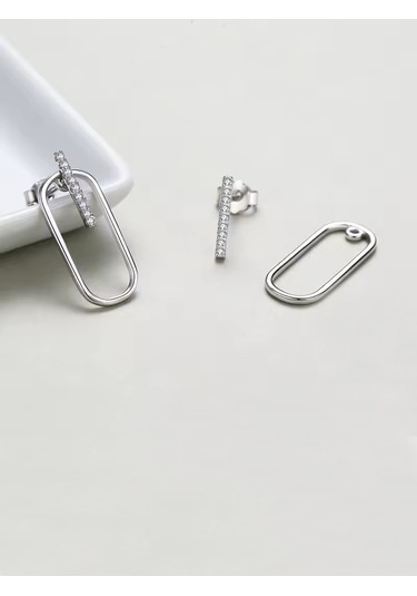 Timeless Series Işıltılı Çiftli Modern Sadelik Kadın Gümüş Küpe