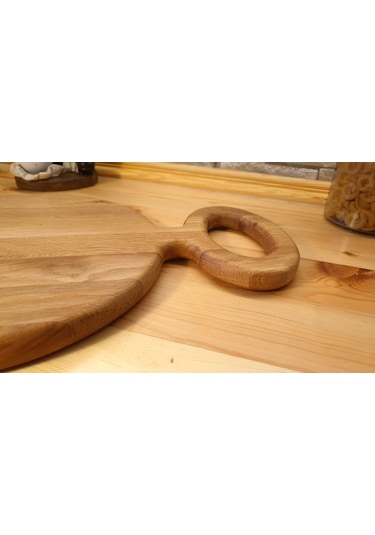 Ahşap Saplı Yuvarlak Pizza Sunum Kesme Tahtası