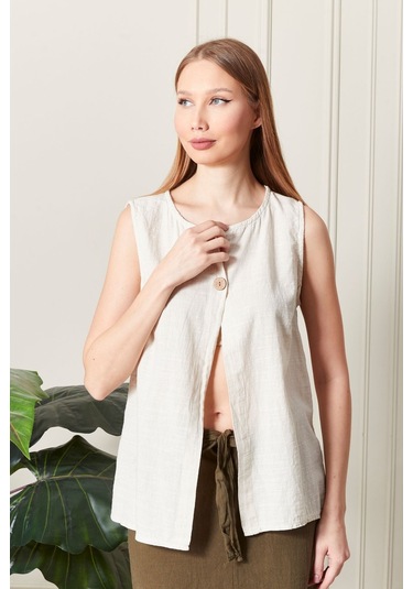 Keten Şık Farklı Tarz Nevin Bluz - Modern Ve Zarif Tasarım Beyaz