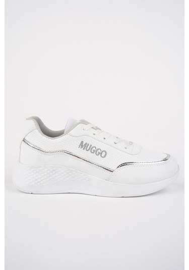 Muggo Coco Garantili Kadın Ortopedik Günlük Bağcıklı Şık Rahat Sneaker Spor Ayakkabı Beyaz